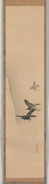 Shibata Zeshin. Three Crows in Flight
