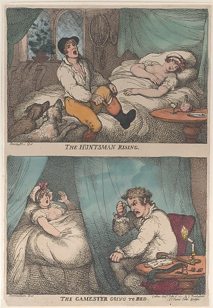 Thomas Rowlandson. The Huntsman Rising; The Gamester Going to Bed