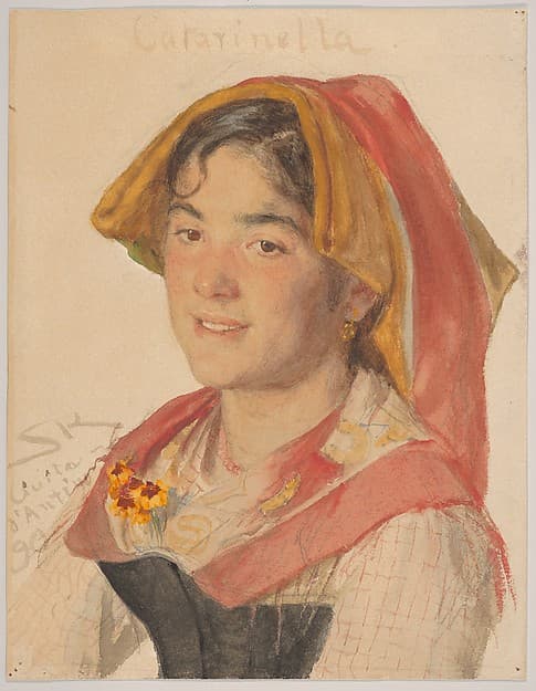 Peder Severin Krøyer. Head of a Girl from Civita d'Antino in Folk Costume ("Katarinella")