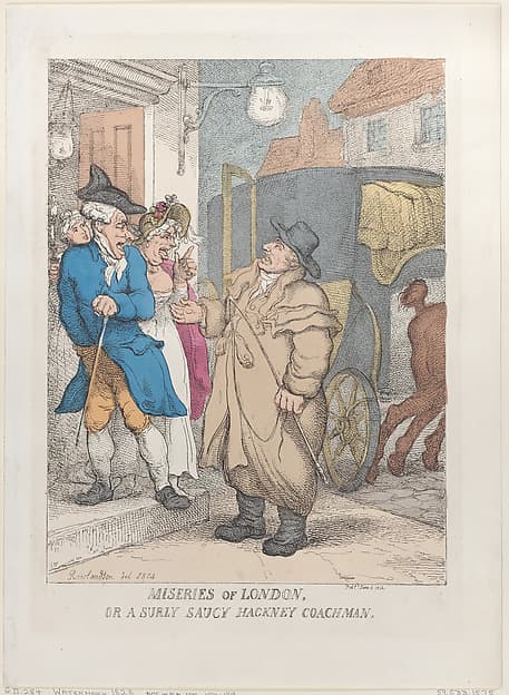 Thomas Rowlandson. Miseries of London, or a Surly Saucy Hackney Coachman