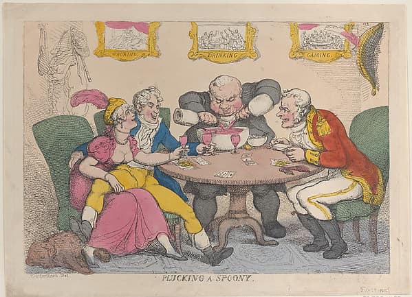 Thomas Rowlandson. Graphic sheet «Plucking a Spoony»
